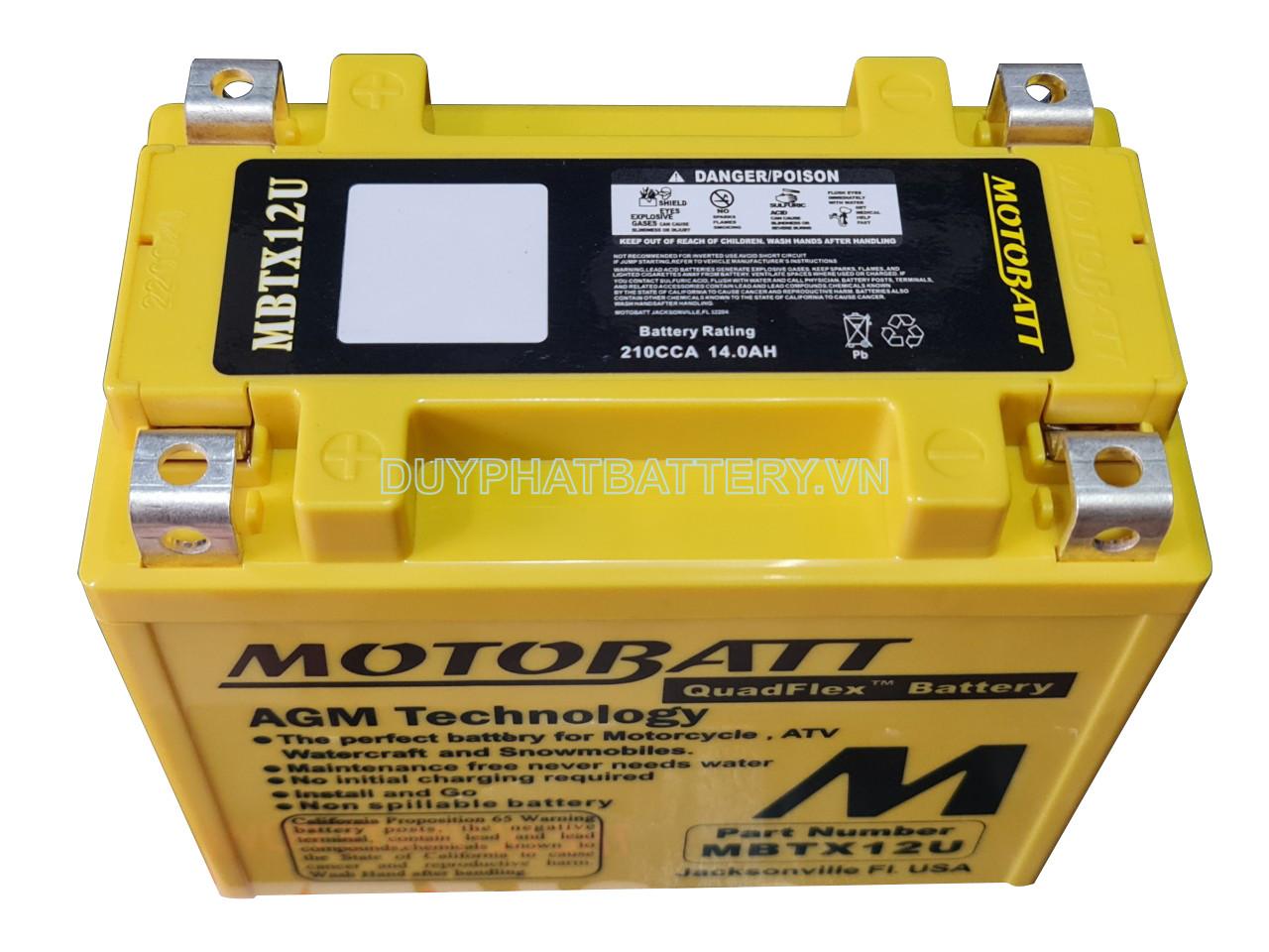 Bình ắc quy Motobatt MBTX12U 12V-14Ah CCA 210A - Nhập Khẩu Chính Hãng