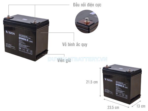 Bình ắc quy Vision 6FM55-X 12V 55Ah